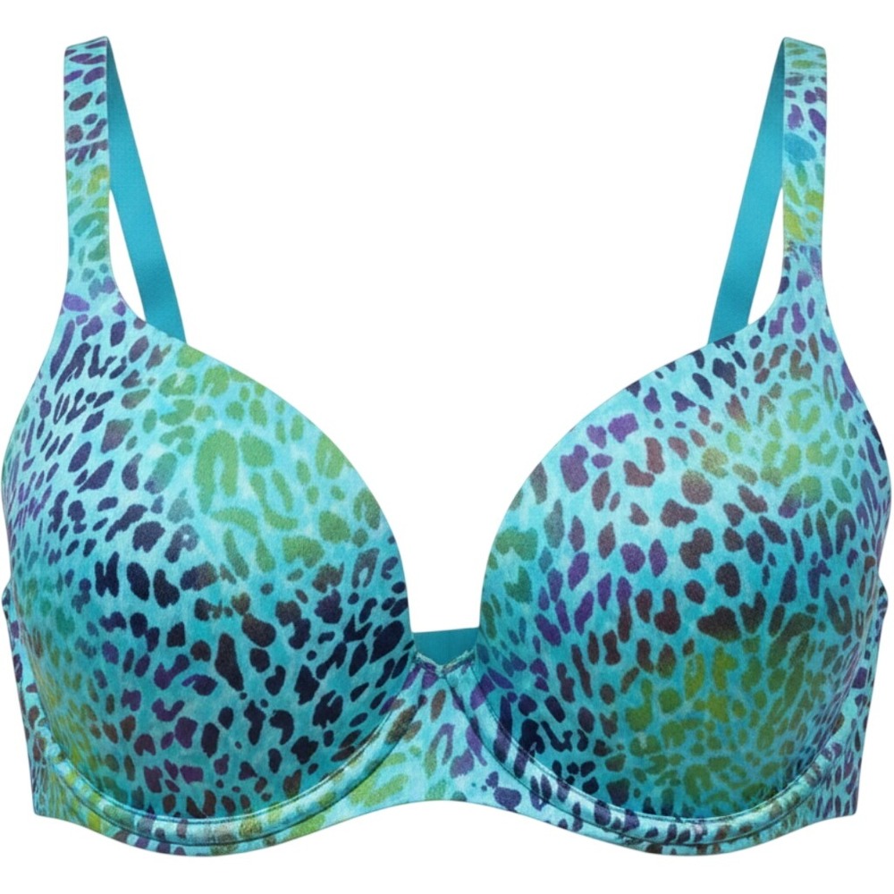 Victoria's Secret Teal Blue Green Leopard Print Push-Up Bra 34D 36007682 S1